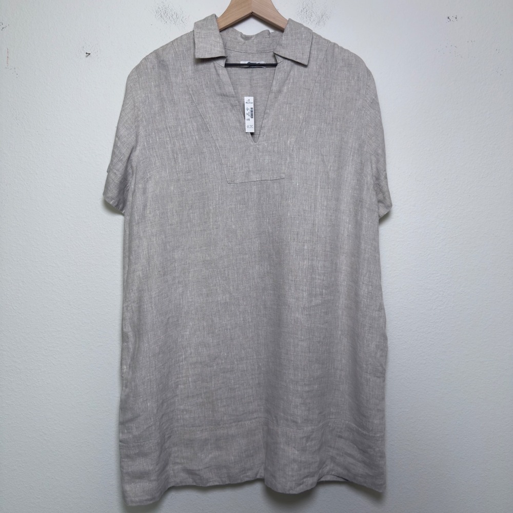 NEW‎ Madewell Women 100% Linen Dress XL Tan Minimalist Lagenlook Coastal Beach